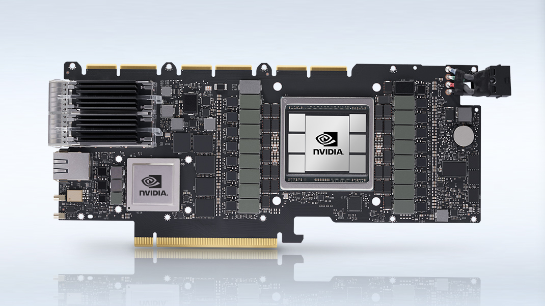 A100X Converged Accelerator product image with A100 GPU and BlueFied-2DPU
